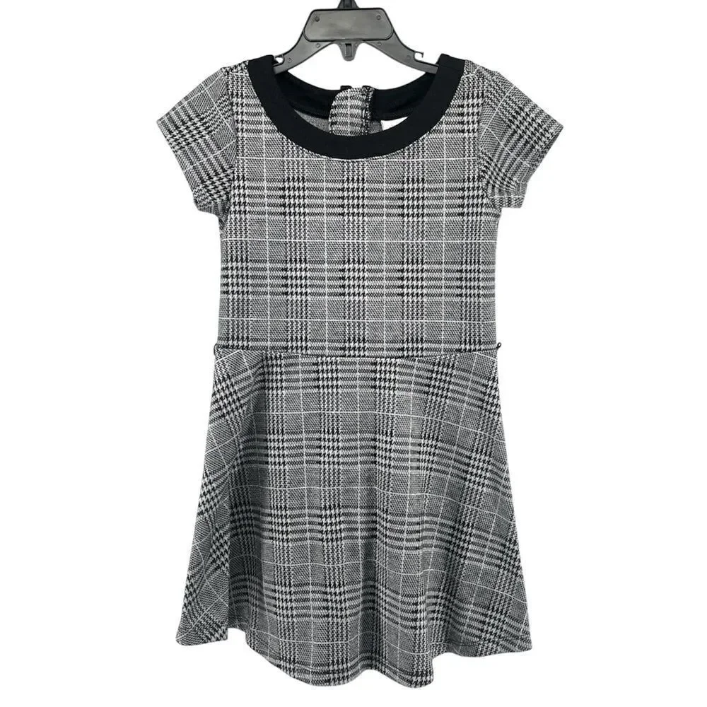 The Children’s Place Girl’s Black Houndstooth Short Sleeve Fit & Flare Dress 6
